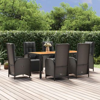 vidaXL Set De Comedor De Jard&iacute;n 7 Pzas Y Cojines Rat&aacute;n Sint&eacute;tico Negro Vidaxl