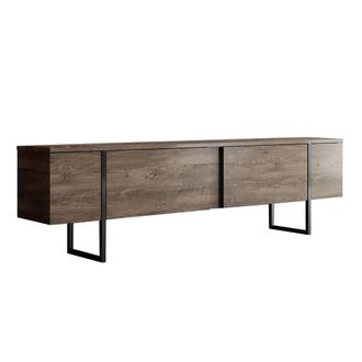 Concept Usine Mueble TV con armarios con aspecto de madera de nogal y detalles negro