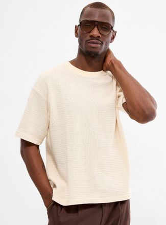 Le 31 Mens Herringbone textured knit T-shirt