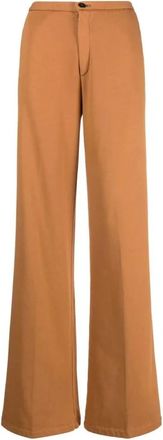Forte_Forte Bruine Katoenen Casual Broek - Dames - Wijde Broeken - Bruin - XL - Katoen - Broeken
