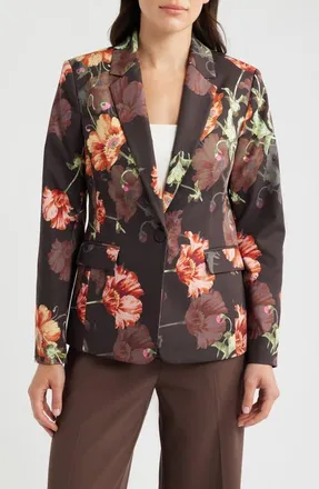 Tahari by ASL Print Sateen Blazer in Espresso Floral at Nordstrom, Size 14