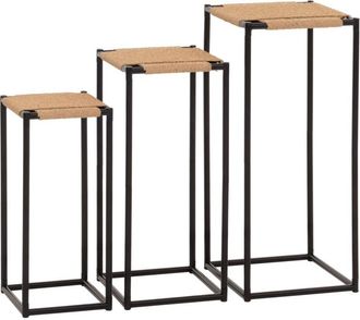 Hhg Hhg - Nunca Usado] Set De 3 Mesas Florales 266, Mesa Auxiliar Florero Estante, Apilable, Cuerda De Papel Met&aacute;lica, Color Natural