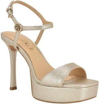 Guess Hendora Ankle Strap Platform Sandal in Gold 710 at Nordstrom, Size 8.5