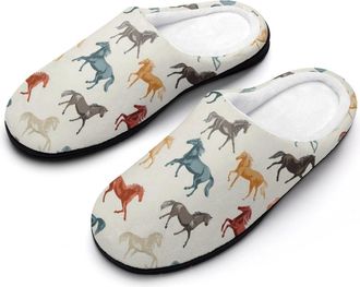 Generic Horse Racing Colorful Funny Mens Cotton Slippers Shoes Novelty Soft Non-Slip Sole Home Shoe