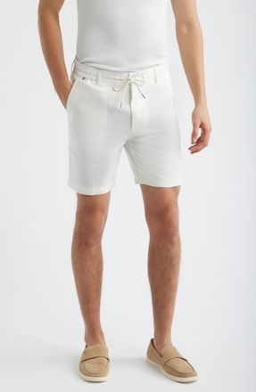 BOSS Kane Flat Front Linen Blend Drawstring Shorts in White at Nordstrom, Size 34