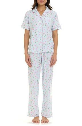 Flora Nikrooz Gabriella Piped Jersey Pajamas in Blue at Nordstrom Rack, Size X-Large
