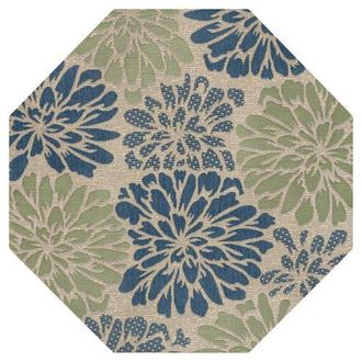 Jonathan Y Designs Zinnia Modern Floral Textured Weave Octagon Indoor/Outdoor Area Rug in Navy/green at Nordstrom, Size 5Ft 0In X 5Ft 0In