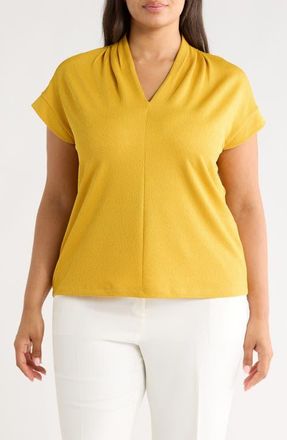 Kasper V-Neck Stretch Crepe Top in Butterscotch at Nordstrom, Size 1X