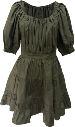 Ulla Johnson Puffed Sleeve Mini Tiered Dress in Olive Cotton