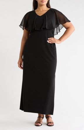 Connected Chiffon Flutter Sleeve Gown in Black at Nordstrom, Size 14W