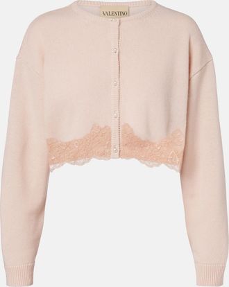 Valentino Lace-trimmed cropped virgin wool cardigan