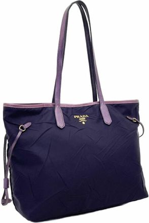 Prada Saffiano Purple Nylon Leather Handbag Shoulder Bag Tote Bag (Pre-Owned)