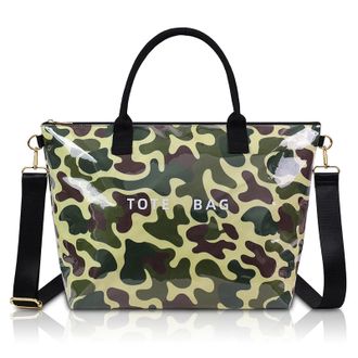 Generic Cymwer Large PVC Tote Bag Adjustable Shoulder Strap Carrying Bag (Green Camouflage) (Style 3)