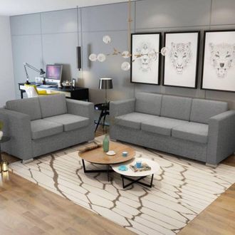 vidaXL Conjunto De Sof&aacute;s 2 Unidades Tela Gris Claro Vidaxl