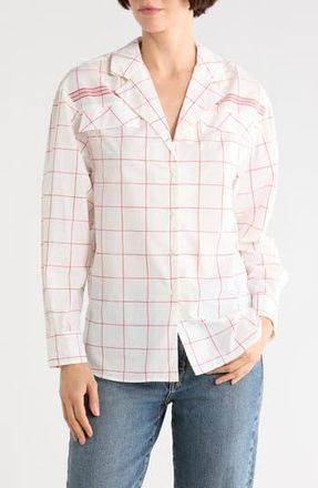 Longchamp Windowpane Print Long Sleeve Button-Up Shirt in White/Red at Nordstrom Rack, Size X-Small