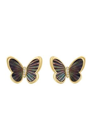 Effy 14K Yellow Gold Diamond Mother of Pearl Butterfly Earrings in 14K Gold at Nordstrom