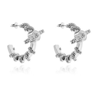 Versace Ronde Oorbellen met Glinsterende Kristallen - Dames - Oorbellen - Grijs - ONE Size - Leer - Accessoires