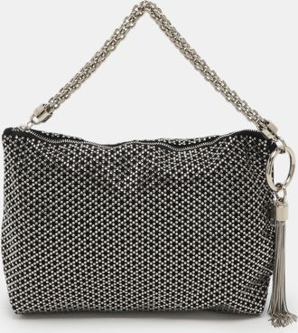 Jimmy Choo London Callie Black Crystals And Satin Wristlet Clutch