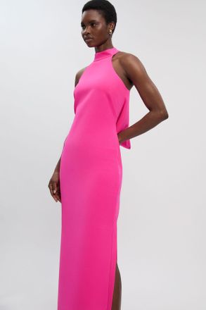 Karen Millen Womens Soft Tailored Halter Neck Open Back Maxi Dress - Pink - Size 16 UK