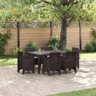 vidaXL Conjunto De Comedor De Jard&iacute;n 7 Pcs Marr&oacute;n Ratan Polt Vidaxl