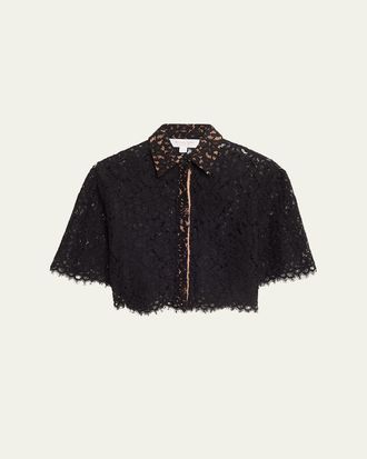 Michael Kors Cropped Scalloped Lace Shirt