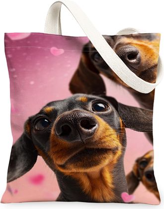 Generic Cute Dogs Canvas Tote Bags, Adorable Animal Print Reusable Grocery Bags, Fun Lightweight Washable Shoulder Strap Canvas for, Peach, 13x15 Inch