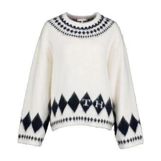 Tommy Hilfiger Fairisle Wollen Trui - Dames - Ronde hals truien - Wit - XL - Wol - Truien & Vesten