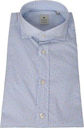 Bastoncino Slim Fit Microfantasia Overhemd - Heren - Zakelijke Overhemden - Blauw - 2XL - Katoen - Overhemden