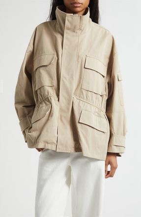 Plan C Crinkle Twill Utility Jacket in Sand at Nordstrom, Size 4 Us