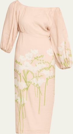 Bernadette Printed Off-The-Shoulder Linen Dress