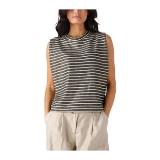 Summum Tops, Dames, Zwart, S, Linnen, Gestreepte Mouwloze Gebreide Top