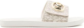 Michael Kors logo-plaque canvas slides - women - Polyester/Other fibres/Canvas/Rubber/Polyurethane - 9 - White