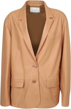 Drome Leren Jack met Kraag - Dames - Blazers - Beige - M - Leer - Jassen