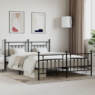 Berkfield Home Metal Bed Frame with Headboard & Footboard Black 180x200 cm Super King