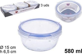 Trade Shop Trade Shop - Set 3pz Contenitori Per Alimenti Vetro Tondo Con Coperchi Plastica 580ml 110549