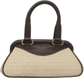 Bulgari Tweedehands Canvas handtassen - Dames - Vintage Handtas - Beige - ONE Size - Leer - Vintage
