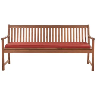 Beliani Beliani - Banco De Jard&iacute;n 3 Plazas Listones Patio Cl&aacute;sico Madera De Acacia Certificada Coj&iacute;n Rojo Vivara