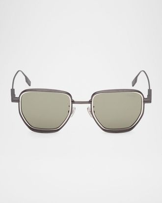 Ermenegildo Zegna Mens Round Metal and Acetate Sunglasses