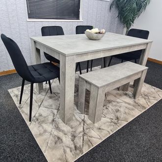 Kosy Koala Modern Grey Dining Table Set with 4 Black Velvet Chairs & 1 Bench Dining Room Furniture in Brown
