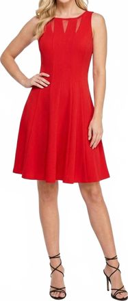 Gabby Skye Illusion Mesh Fit And Flare Party Dress In Tomato