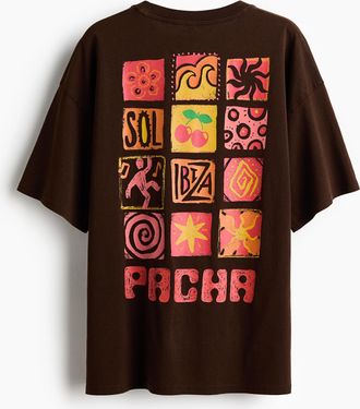 H&M Oversized T-Shirt mit Printmotiv - Dunkelbraun/Pacha