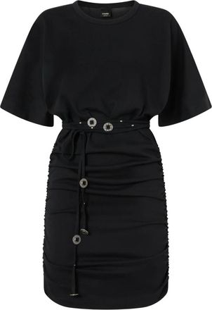 Pinko Korte Jurk met Riem - Dames - Korte kleedjes - Zwart - XS - Katoen - Kleedjes