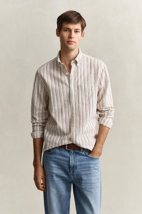 GANT Men Striped Linen Blend Shirt (XXXL) LIGHT TAUPE