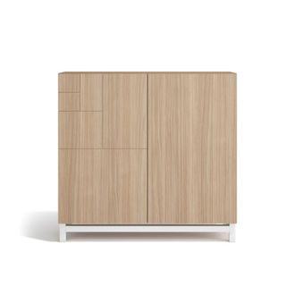 HERDASA Zapatero de melamina nogal claro patas blanco 90x90x27 cm