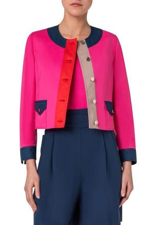 Akris Boxy Cotton Gabardine Jacket in Pink-Ink-Beige-Red at Nordstrom, Size 8
