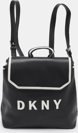 DKNY Dkny Black Leather Logo Print Jade Flap Backpack
