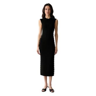 Karl Lagerfeld Ribbed Knit Midi Dress - Dames - Kleedjes - Zwart - S - Nylon - Kleedjes