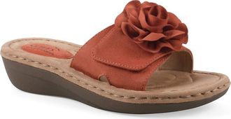 White Mountain Casmyn Floral Mini Wedge Sandal - Wide Width Available in Peach/Fabric at Nordstrom Rack, Size 6.5