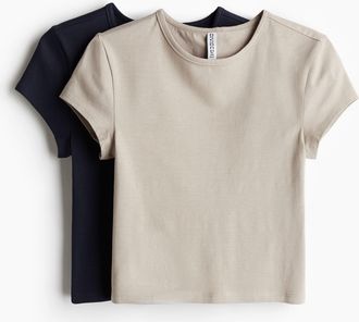 H&M 2er-Pack T-Shirts - Helles Greige/Marineblau