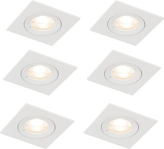 QAZQA Set de 6 focos empotrables cuadrados blancos gu10 50 mm ip44